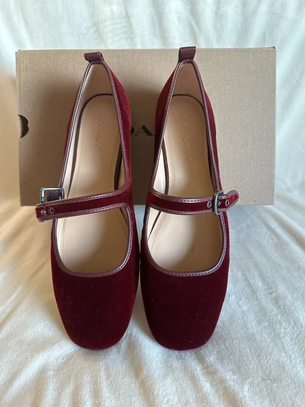 NIB Coach C Rivet Mary Jane Velvet Women Shoes Burgundy/Merlot CCG46 SZ US9/EU40 - Picture 2 of 13
